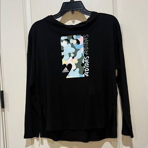 ADIDAS BLACK LIGHTWEIGHT LONG SLEEVE HOODED T SHIRT